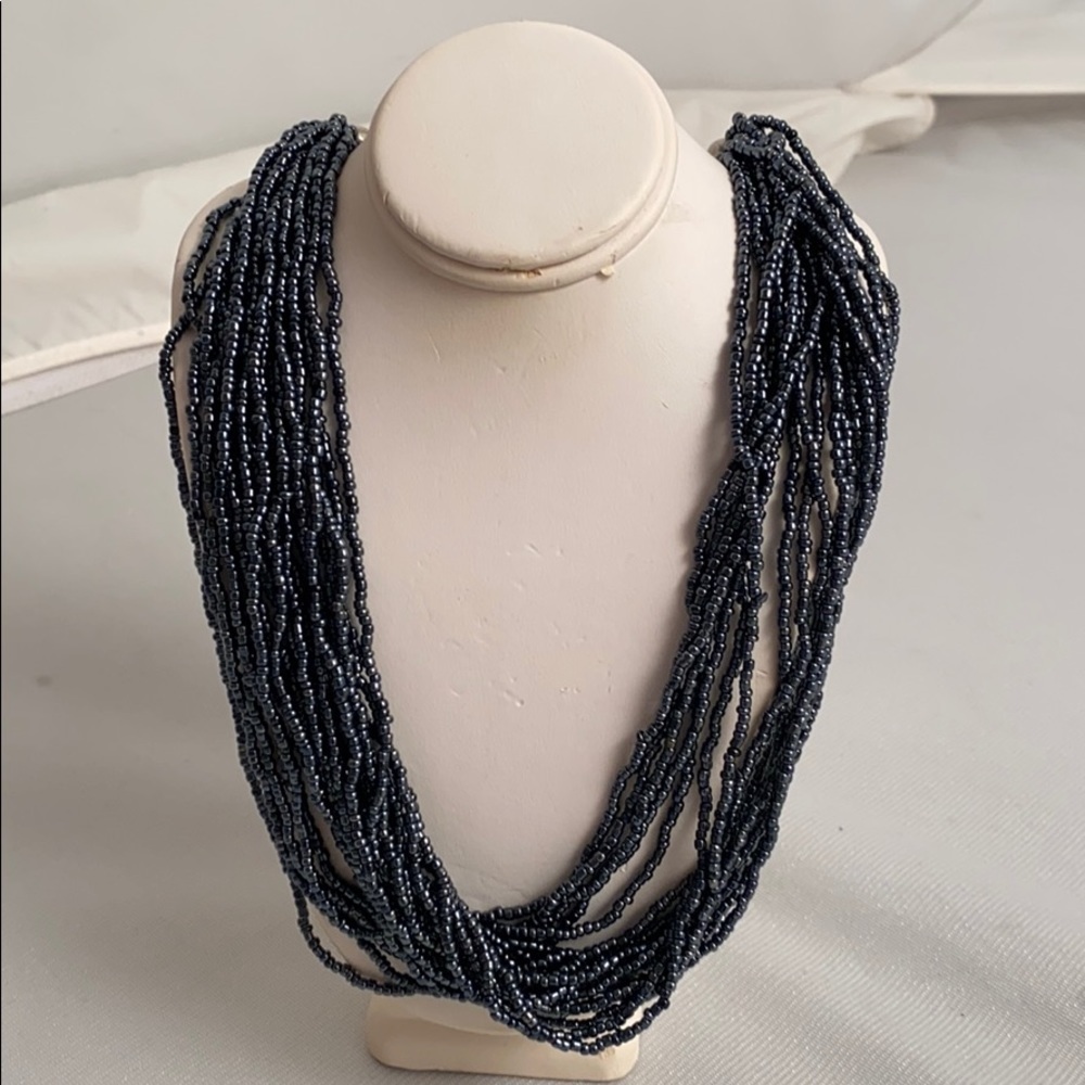 Navy blue gray multi-strand beaded necklace